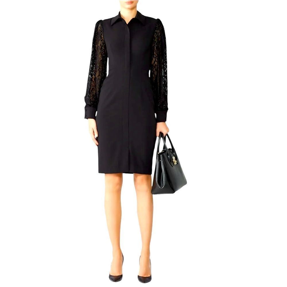 Badgley Mischka Lace Sleeve Shirtdress Size 0